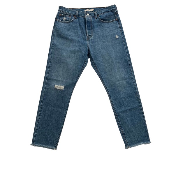 LEVI'S PREMIUM WEDGIE ANKLE JEANS Distressed Rigid Denim Women Size 31 - Picture 4 of 13